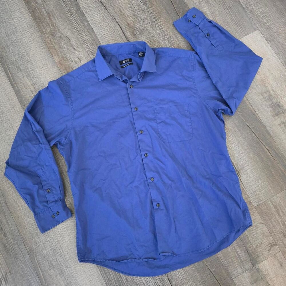 Alfani Men's Blue Long Sleeve Button Up Shirt Size Large Regular Fit